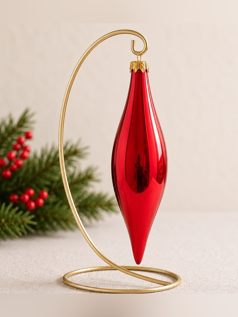 Vintage Rauch Red Torpedo Glass Christmas Ornament 5.5” Large